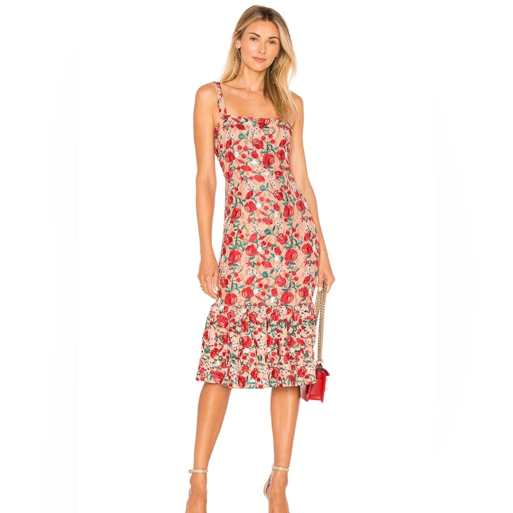 Revolve Lovers and Friends Under the Stars Midi Dress in Dark Nude Size XS